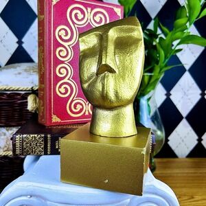 Golden Abstract Face Sculpture Modernist Hollywood Regency Décor